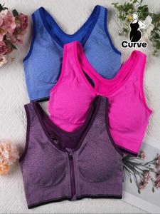 【Plus Size】 Solid Zip Front Racerback Wireless Bra, Soft Comfort Breathable Cozy V Neck Zip Up Bra, Wireless Bras for Women, Bralettes for Women, Plus Size Bralettes, Lingerie Tops for Women