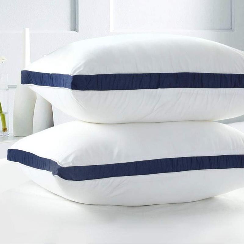 Pack of 2 Premium Egyptian Cotton Box Pillows Hotel Quality Pillow for Back Stomach Side Sleepers Down Alternative Filing Bed Pillow Hypoallergenic Breathable Washable Cover 1