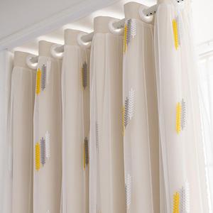 Wheat Ear Pattern Double-layer Design Blackout Window Curtain, 1 Count Fabric & Gauze Integrated Sunshade Curtain, Home Decor Curtain for Bedroom Living Room, Valentine's Day Gift