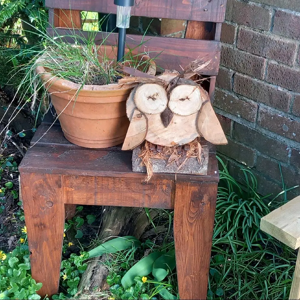 Handmade Wooden Owl Garden Statue - Outdoor Garden Decor, Natural Wood Color and Texture
