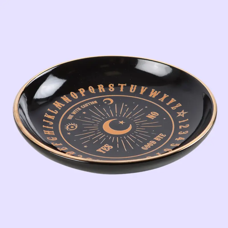 Round Black & Gold Talking Board Trinket Dish 1