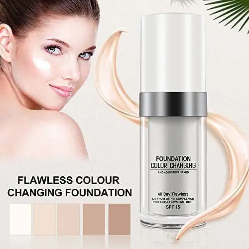 2 Pack TLM Color Changing Foundation For Aging Skin,Liquid Makeup Base Nude Face Cover Concealer Cream, Warm Skin Tone Moisturizing Cover, 30 mL 3