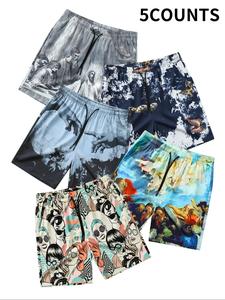 Men's All Over Print Drawstring Waist Shorts, Regular Fit Casual Pocket Beach Shorts, Men's Summer Bottoms for Vacation Holiday
