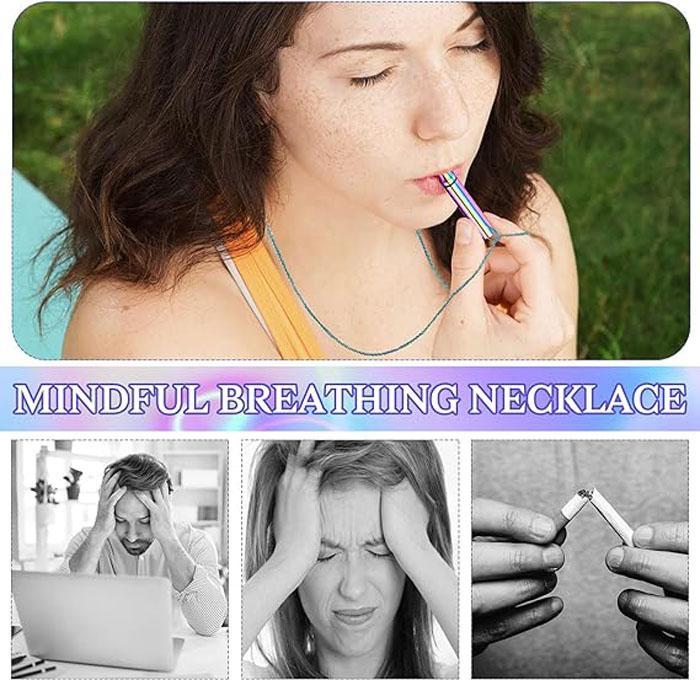 Product Introduction of Breathing Resistance Whistle Necklace Round Tube Built-in Cotton Core Assisted Yoga Meditation Decompression Mindfulness Jewelry Titanium Steel Pendant 2