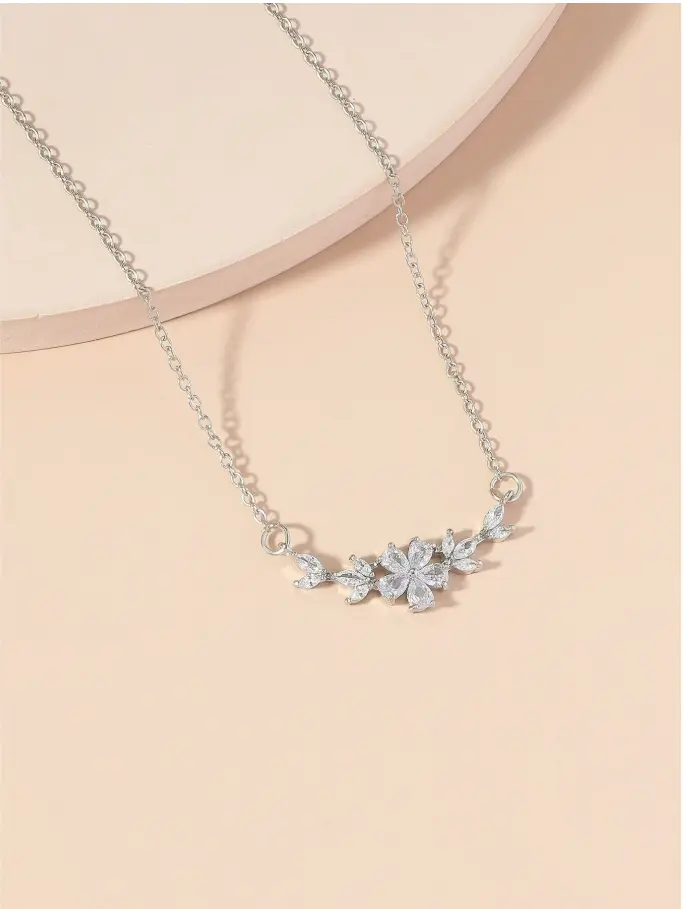 1pc Coper Cubic Zirconia Flower Leaf Heart Cubic Zirconia Pendent Necklace, Gold Jewelry, Bridesmaid Gift, Gift For Her Valentines,Mom,Mother,Mother's Day,Gift