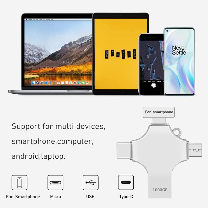 USB Flash Drive for iPhone, 4-in-1 OTG Memory Stick, Plug and Play External Storage Compatible with iPhone iPad Android Phones PC, Smartphone Accessories, Phone Accessories, Computer Accessories 7