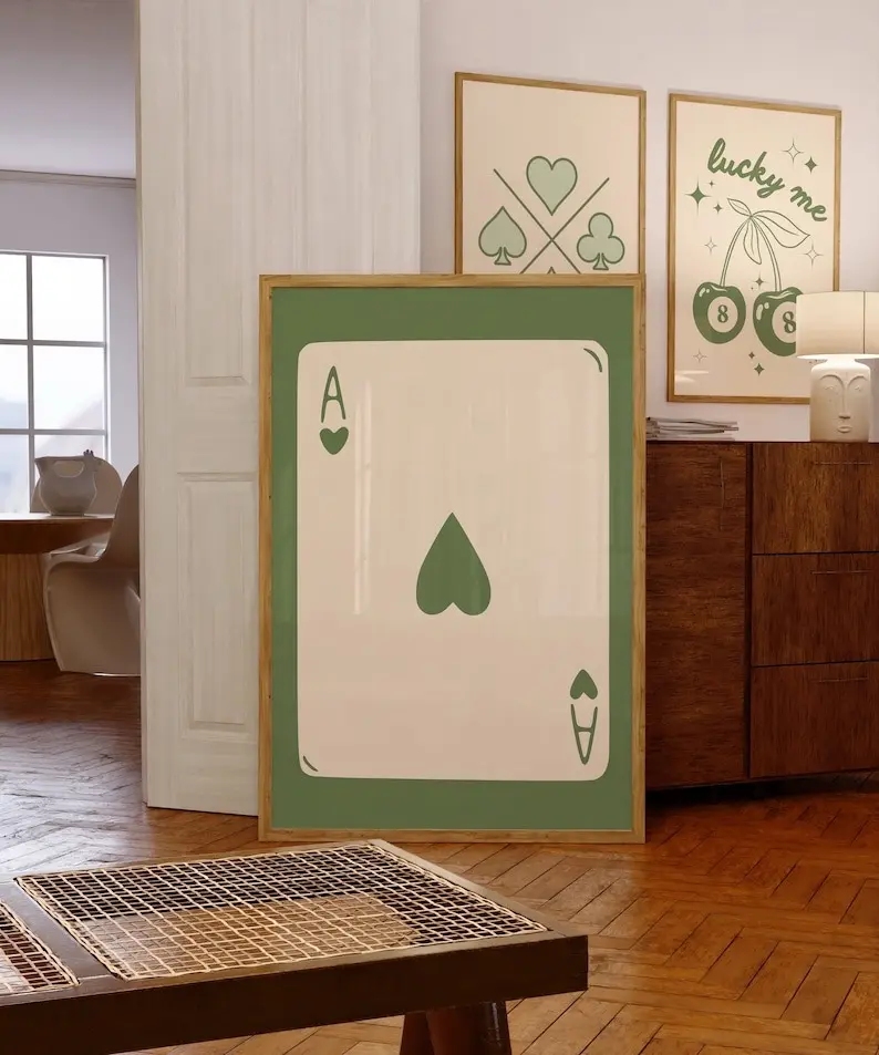 Trendy Ace of Hearts, Playing Card Poster, Trendy Retro Wall Art, Retro Trendy Aesthetic Print