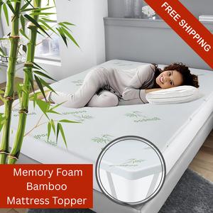 HH Bamboo Mattress Topper 2.5 cm Memory Foam Pad Sheet - Elasticated Corner Zipper Cover Anti Slip Noiseless Skin-Friendly Breathable Comfy Cozy  Fitted Bedding bamboomattresstopper