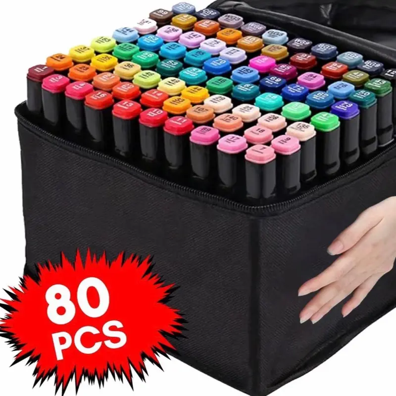 Dual Tip Permanent Art, 80 Pieces Dual Brush Alcohol Felt Pen Set for Manga, Sketching, and Art - Premium Color for Creative School Supplies and Drawing Enthusiasts" Plastic, dual tip alcohol, markers pens adults coloring multi colour