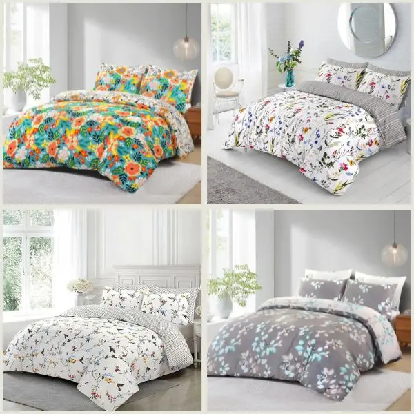 Reversible Printed duvet cover with 2 pillowcases 100% Soft Microfibre Floral design bedding sets in Single, Double, King bedding  duvet  sets 0