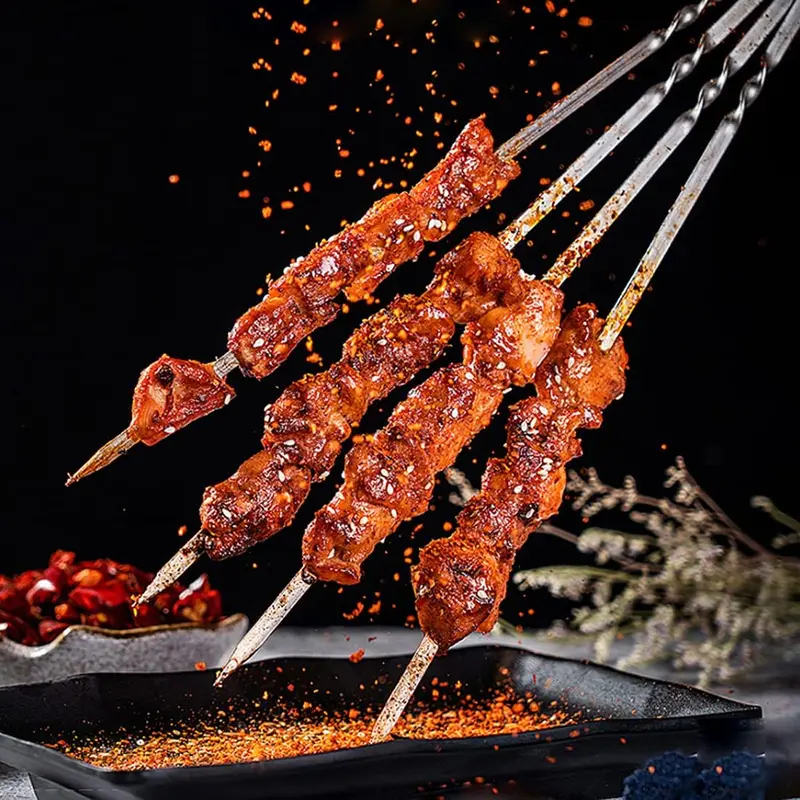 20 Pcs Kebab Skewers, Metal Skewers, Skewers for Grilling, Flat Skewers, BBQ Kebab Rack, Skewer Sticks, Suitable for Meat Kebab, BBQ Food, Reusable Stainless Steel Skewers, BBQ Sticks 6