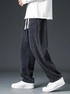 Men's Loose Fit Plain / Letter Patched Drawstring Waist Pants with Pocket Design, Casual Straight Leg Sweatpants, Spring & Fall Trousers for Men Outdoor Activities, Men Cargo Pants