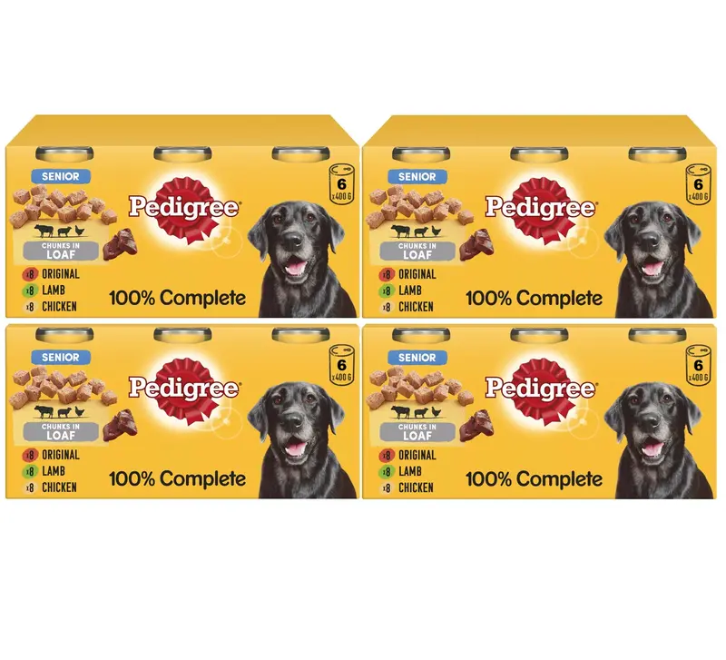 Pedigree Senior (24 x 400g) Wet Dog Food Tins Mixed Meat Selection in Loaf Dog Can 0