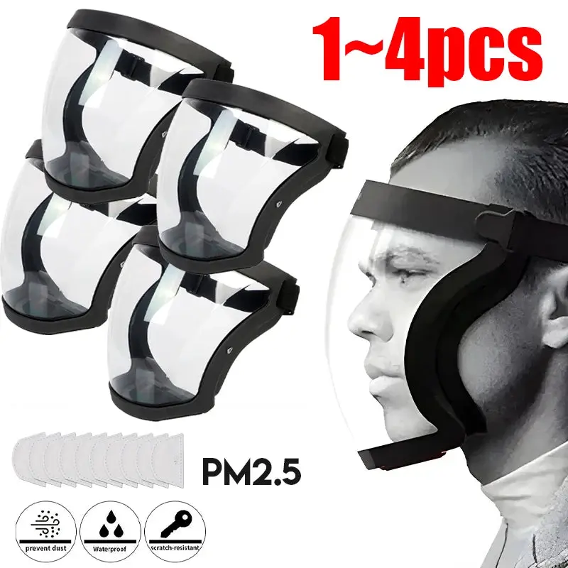 Full Face Shield Mask with Filters – Transparent Head and Eye Safety Protection Cover for Dust and Fog