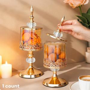 Vintage Clear Storage Jar with Lid, 1 Count Elegant Nuts Candy Containers Storage Box, Decorative Storage Glass Jar for Home Living Room Coffee Table, Preserving Containers