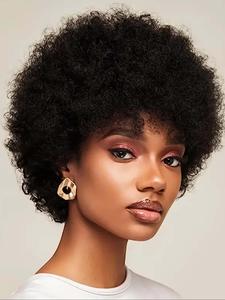 100% Human Hair Full Machine Wigs for Women, Gorgeous Fluffy Curly Wigs without Bangs, Human Hair Wigs for Party, Daily Use