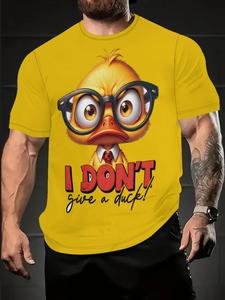【Plus Size】 Cartoon Duck Print Round Neck Tee, Regular Fit Casual Short Sleeve T-shirt for Daily Wear, Men's Plus Size Clothing for All Seasons