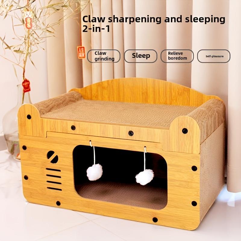 1Set Luxury Large Cat Scratcher with Whiskers - High Aesthetic, Multi-Level Fiberboard Cat Apartment with Hanging Toys & Cozy Bed, Ideal for All Cat Sizes, Perfect Winter Gift, Cat Lover Gifts 4
