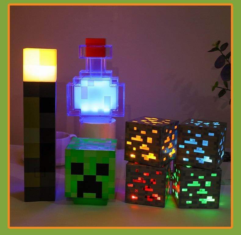 Product Introduction of Mining Ore Diamond Emerald Redstone Gold USBRechargable Color Changing Night Light Bedroom DecorToy Gift LED Night Lights Bedroom Lamp 0