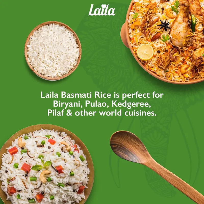 Laila Basmati Rice 10Kg | Aromatic Long Grain Rice for Biryani, Pilaf, Pulao | Gluten Free & Pure 2