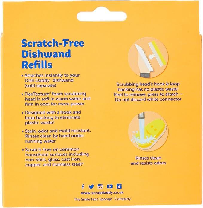 Scrub Daddy Dish Wand Scrubbing Brush Replacement Heads, Soap Dispensing Brushes, Texture Changing Washing Up Sponges, Detachable Dish Daddy Head Sponge Refills, Yellow 2 Pack 3