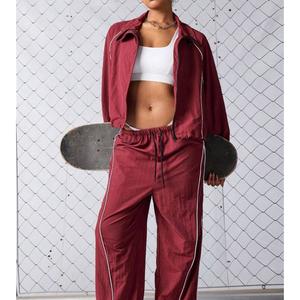 Autumn Women's Casual Fashion Color Block Drawstring Sports Jacket and Pants Two-Piece Set, Women's Outfit tracksuit  set spotlight  clothes 2  pcs travel  fit two  piece  outfit