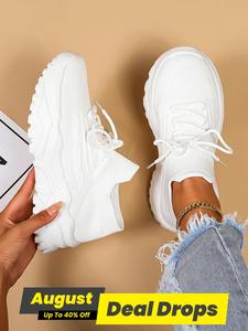 Women's Summer 2025 Fashion Sportive Plain Color Lace Up Solid Color Sneakers, Casual Comfortable Sports Low Top Thick Sole Sneakers, Trendy Walking Sneakers Trainers for Women, Trending Shoes