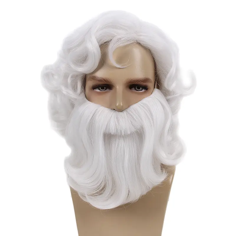 REEWES Christmas Santa Claus Beard Cosplay Wig Set Heat Resistant Synthetic Hair Carnival Halloween Party Props Girl Gift 1