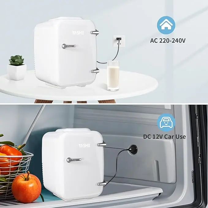 Mini Fridge, 4 Liter/6 Cans Small Fridgerator for Bedroom, AC/DC Thermoelectric Cooler and Warmer for Skincare Drink Office Dorm Car, White 5