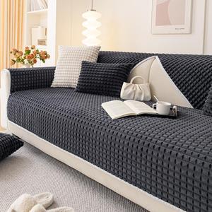 Solid Color Grid Pattern Sofa Cover, 1 Count Non-slip Thickened Plush Sofa Cushion Cover, Machine Washable Couch Seat Cover, Home Decoration Supplies
