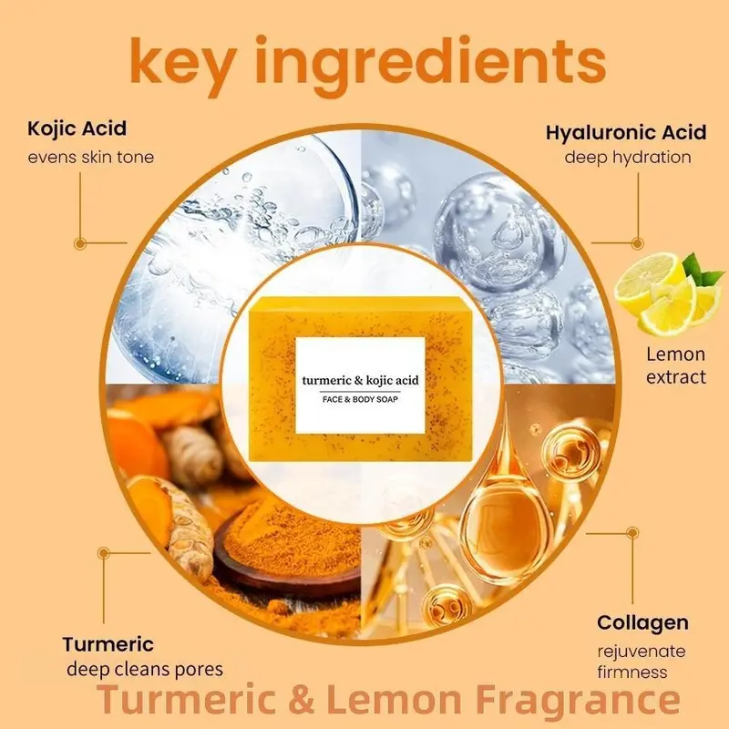 Lemon Turmeric & Kojic Acid Soap Bar, Summer Acne Face & Body Wash for Men & Women, Daily Young Skincare Cleanser Sets with Soap Saver Bags, Skin Clinic Product, Valentine's Day Gift for Men, Kojic Soap Original 3