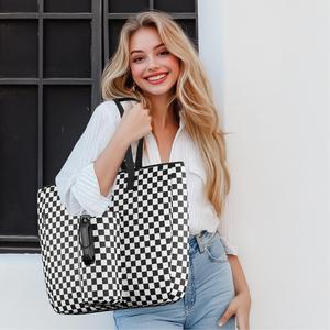 15l Summer Hobo Tote Bag with Water Bottle Pocket & Straw Storage, Large Capacity Multifunctional Cup Handbag for Travel and Work, Lightweight Waterproof Drinkware Organizer, Fashionable Commuter Tote Bag, Geometric Pattern Bag