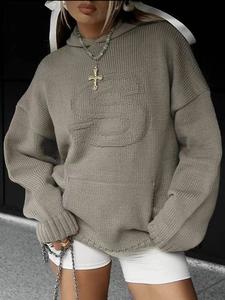 Women's Letter Drop Shoulder Hoodie, Fashion Casual Pocket Hooded Sweater for Daily Holiday Outdoor Wear, Women Knitwear for Fall & Winter