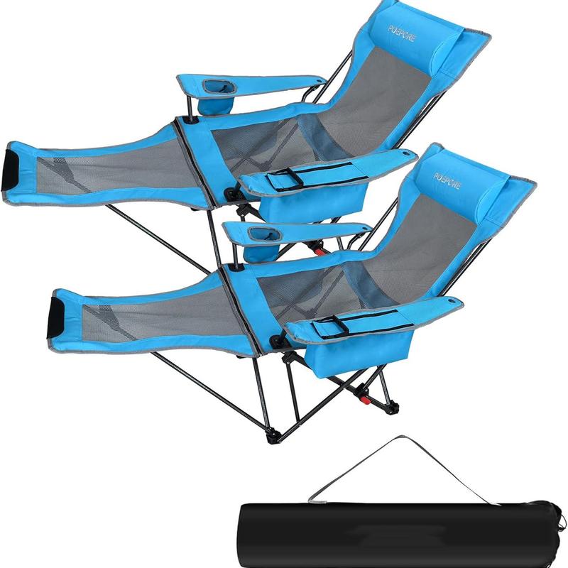 Set of 2 Reclining Camping Chair 4 Adjustments with Foot Rest Comfortable for Adults 120kg Folding Recliner Beach Chair 8