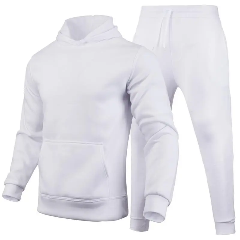 Spring and autumn solid color pullover sweatshirt sports suit hooded men's sports sweatshirt suit 2