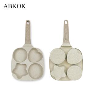 Abkok Four-Hole Non-Stick Skillet, Nonstick Frying Pan, 8-9 Inch Diameter, Ideal for Breakfast, Eggs, Burgers, Durable Wooden Material, No Handle Design