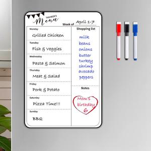 Magnetic Fridge Whiteboard, 1 Count Weekly Menu Board with 3 Counts Marker Pen, Fridge Magnet for Home Kitchen, Home Decor, Fridge Calendar Magnetic