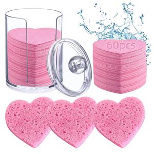 Disposable Face Sponge with Storage Box, 60pcs/set Heart Shaped Compressed Face Sponge, Facial Skin Care Tool for Women & Men, Cleansing Pads