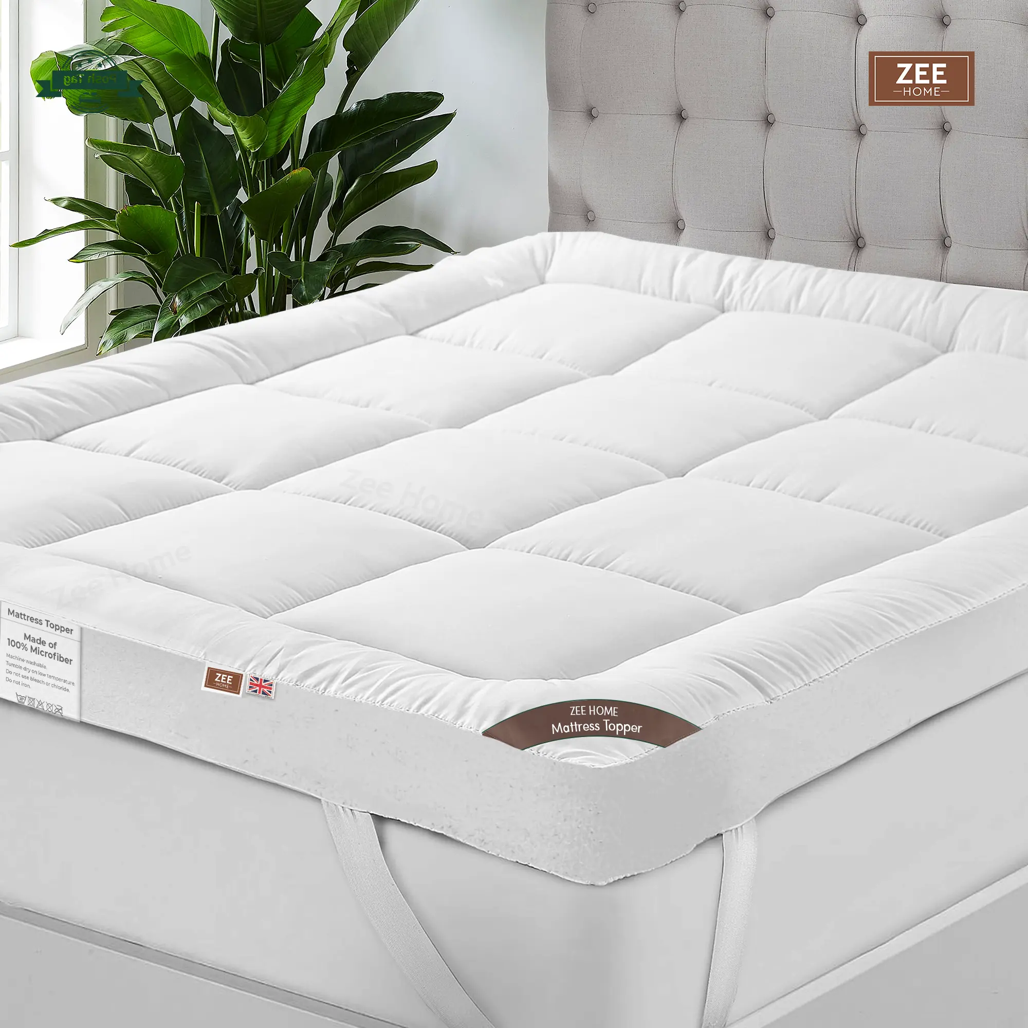 Extra Thick Mattress Topper 10cm Deep Hotel Quality Thickness With Elasticized CornersSoft & Comfy Box Stitched Hotel Quality Breathable Noiseless Washable Anti Slip Fluffy Mattress Topper Supersoft Heavy Fill-Stitched and Elasticated Corner Strap uk topp