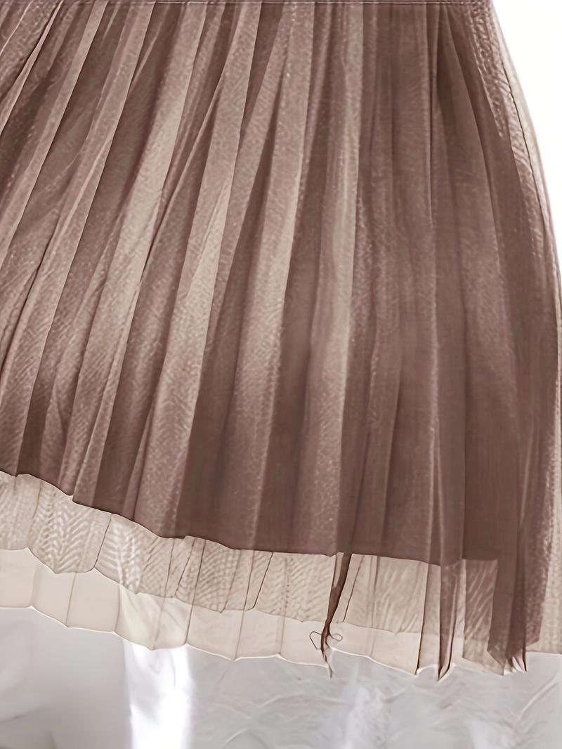 Product Introduction of Polly Pocket Skirt Women'S Chic A-Line Pleated Skirt, 100% Polyester Knit Fabric, Solid Color, Elastic Waist, All-Season, Breathable Mesh Lining, 24g/m² - Elegant Midi Skirt 3