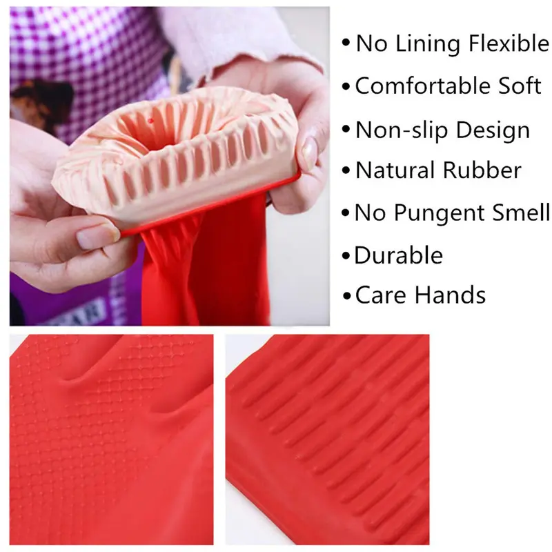 Rubber Cleaning Gloves Kitchen Dishwashing Glove 2-Pairs and Cleaning Cloth 2-Pack,Waterproof Reuseable. (Red, Large) 2