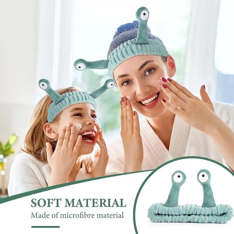 Spa Headband Facial Makeup Head Band Microfiber Soft Coral Fleece Head Wraps Snail Cartoon Cute Hair Accessories Elastic Skincare Hair Band for Women Girls Washing Face Beauty 3