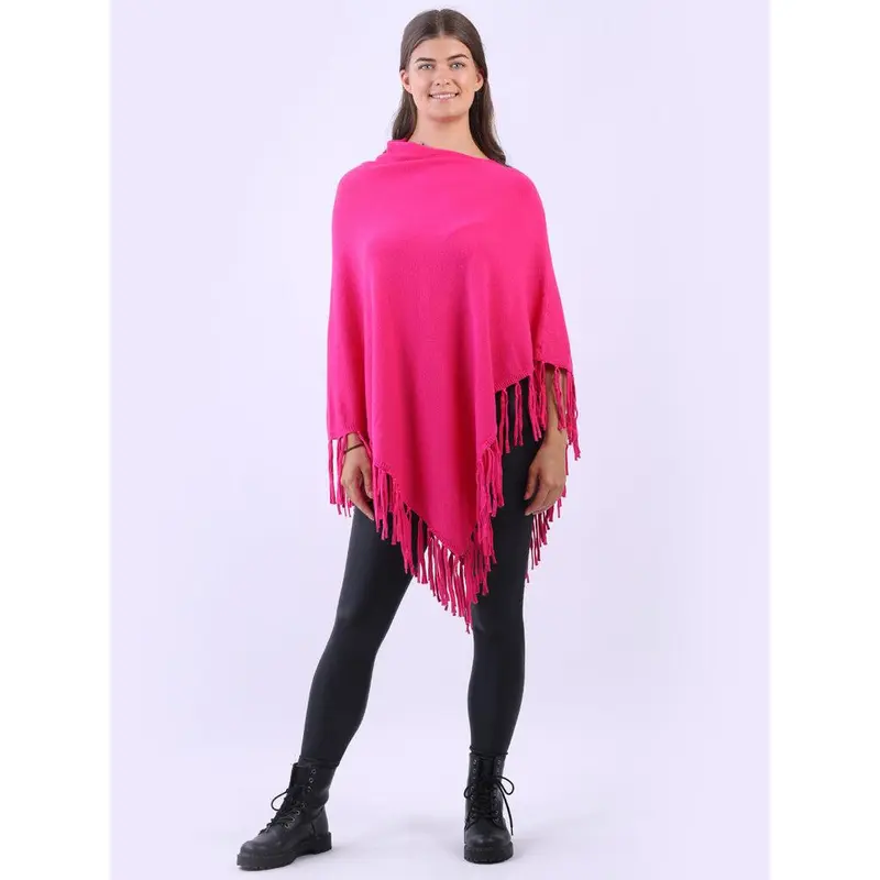 Cozy Cowl Neck Ladies Knitted Fringe Poncho 5