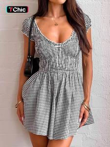 Women's Plaid Print Tie Front Romper, Casual Romper for Summer, Fashion Women's Clothing for Daily Wear,  Vacation Romper