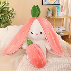 Cute Strawberry Design Plush Toy, 1 Count Double-sided Zipper Soft Rabbit Pillow Toy for Kindergarten Decoration, Lovely Embracing Toy for Friend & Adults