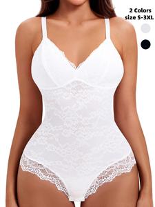 Women's Contrast Lace Sheer Shapewear Bodysuit, Backless Waist Shaping Bodysuit, High Stretch Shaper, Tummy Control Butt Lifter, Seamless Shaper, Womenswear Underwear, High Compression Bodysuits
