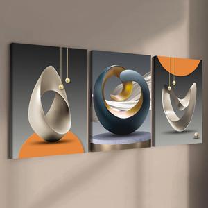 3-Piece Modern Abstract Art Canvas Prints, Solid Wood Frame, Waterproof HD Wall Decor for Home Office Living Room Bedroom Decoration, Wooden Wall Art