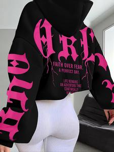 Women's Letter Print Hoodie, Casual Long Sleeve Hooded Sweatshirt for Fall & Winter, Fashion Ladies' Top for Daily Wear, Hoodies for Women, Yoga Hoodie