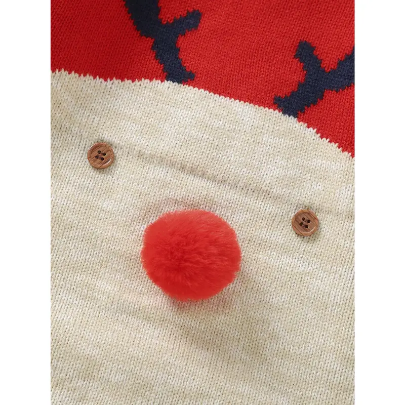 Baby Boy Cartoon Pattern Button Detail Raglan Sleeve Knit Jumpsuit for Christmas 4