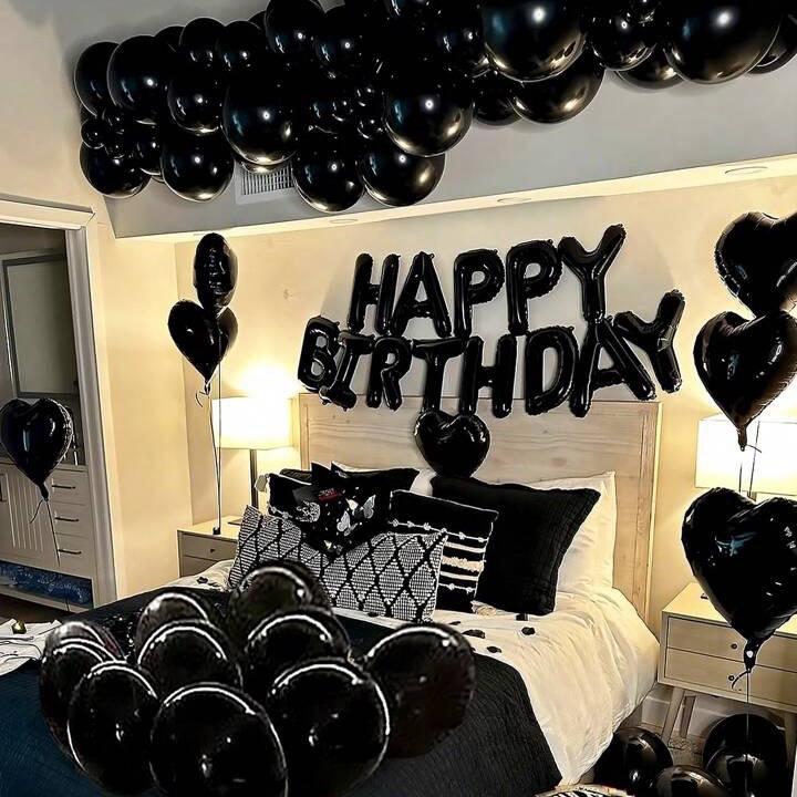 44pcs Black Happy Birthday Balloon Set with Letter Balloon, Heart Balloons and Latex Balloons for Birthday Party Decorations kit 0